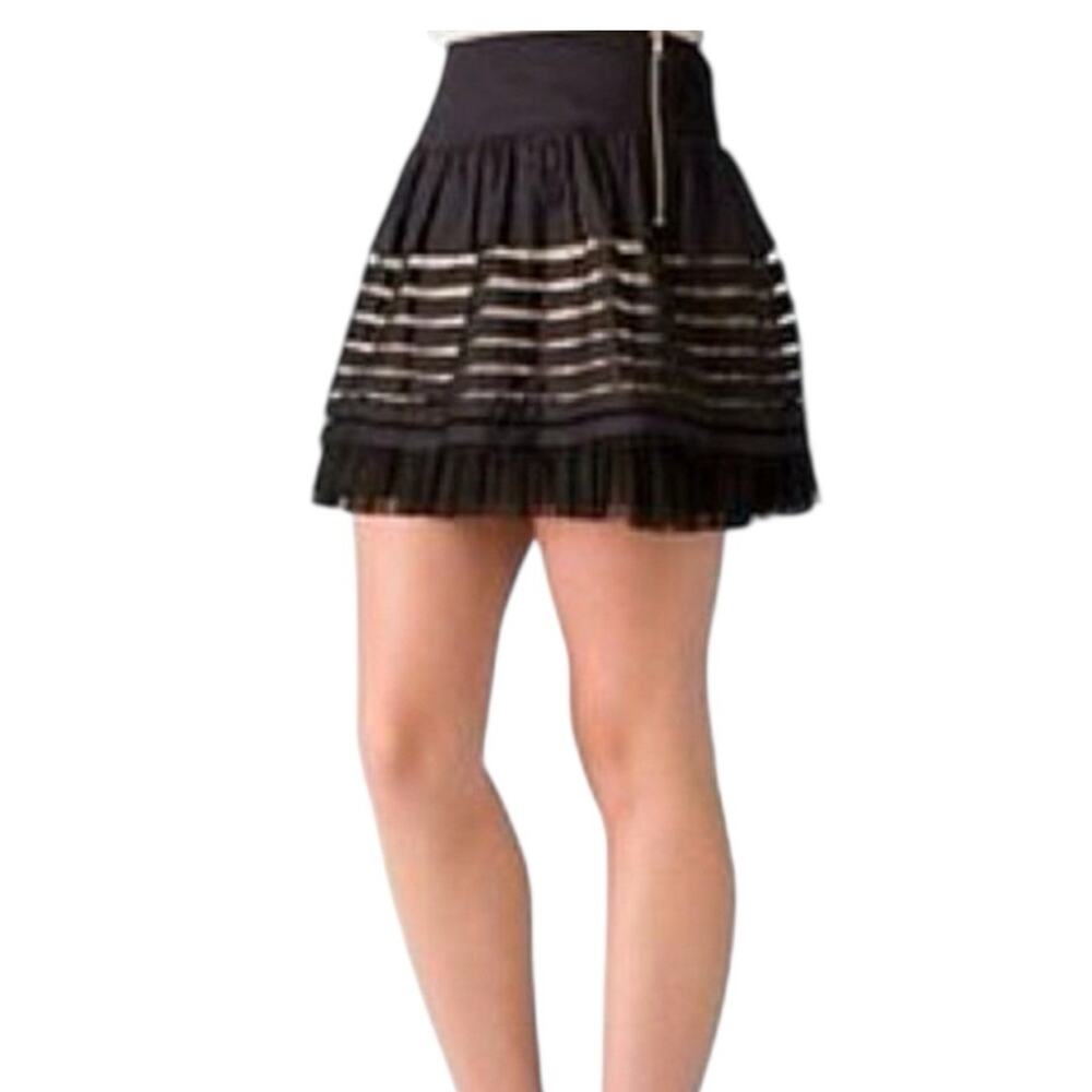 Free People Striped Tiered Tulle Mini Skirt Black Cream Lined Coquette Style 6